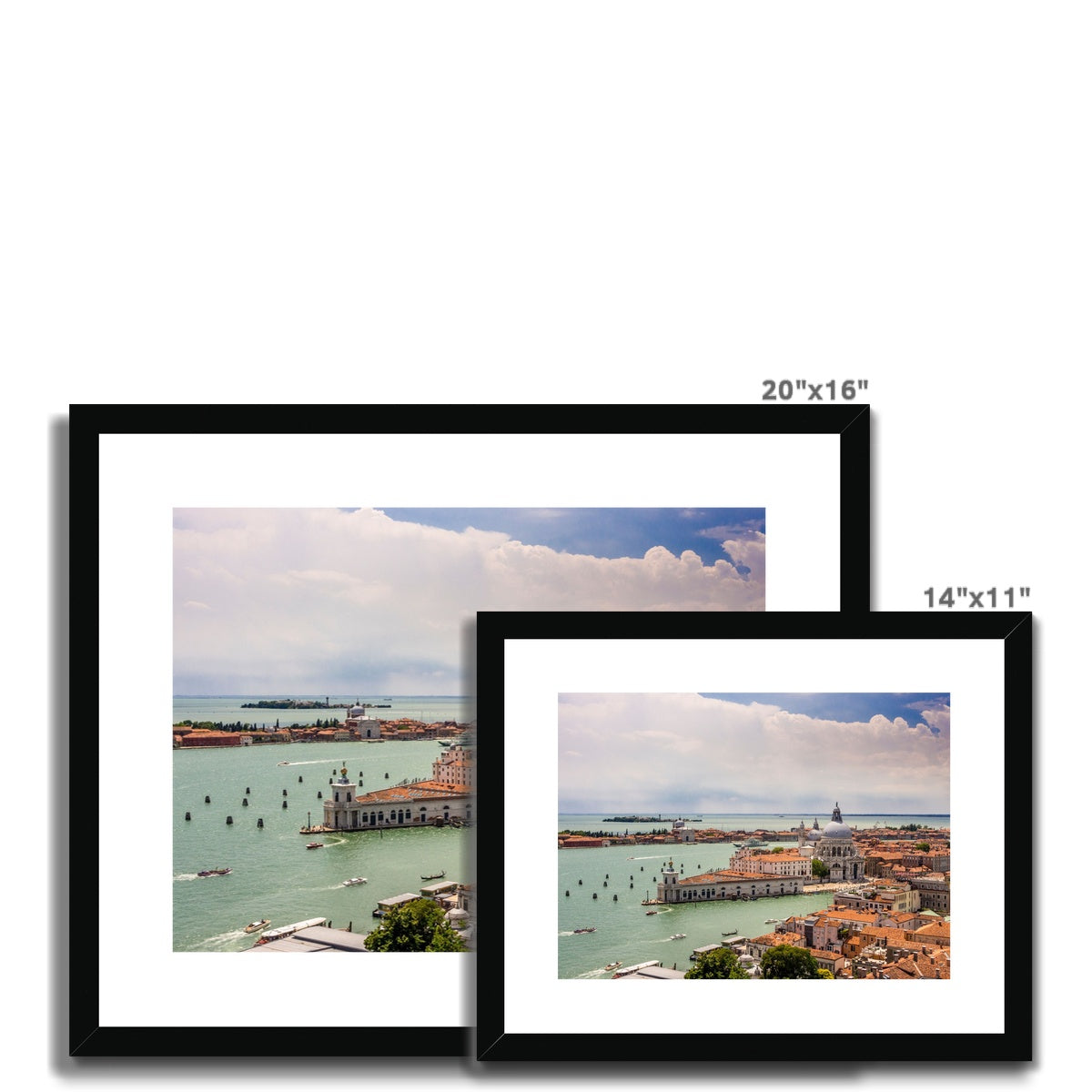 Aerial photograph of Punta della Dogana and church of Santa Maria della Salute, Venice, Italy. Framed & Mounted Print