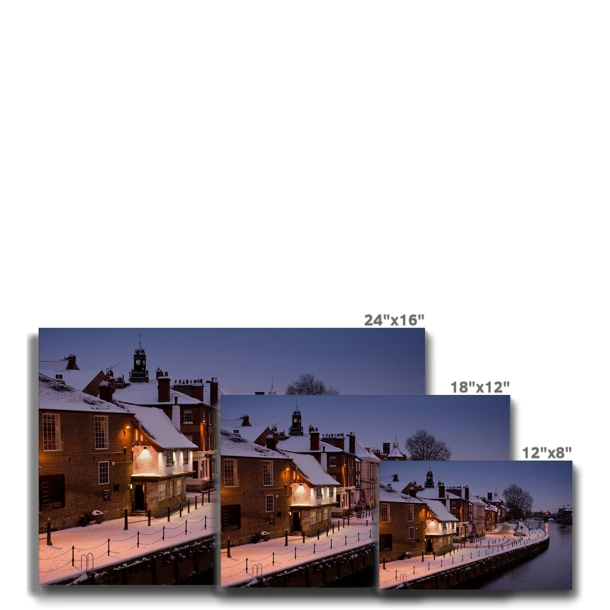 The Kings Arms pub and River Ouse in the snow at dusk, York, UK. Canvas