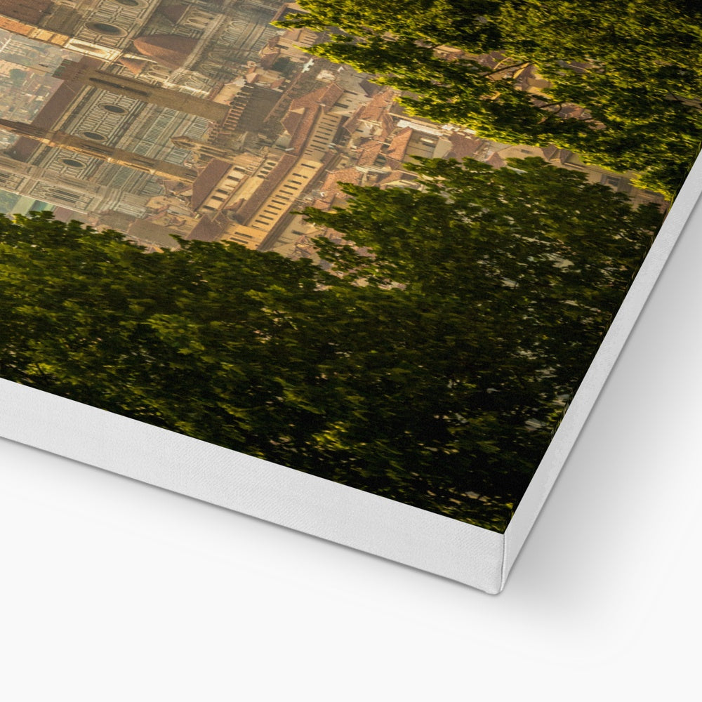 The south façade of Florence Cathedral glimpsed through the trees of San Miniato al Monte.  Italy. Canvas