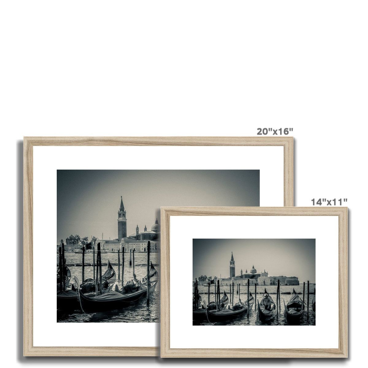 Gondolas moored in St Mark's Basin with San Giorgio Maggiore in the background. Venice, Italy. Framed & Mounted Print