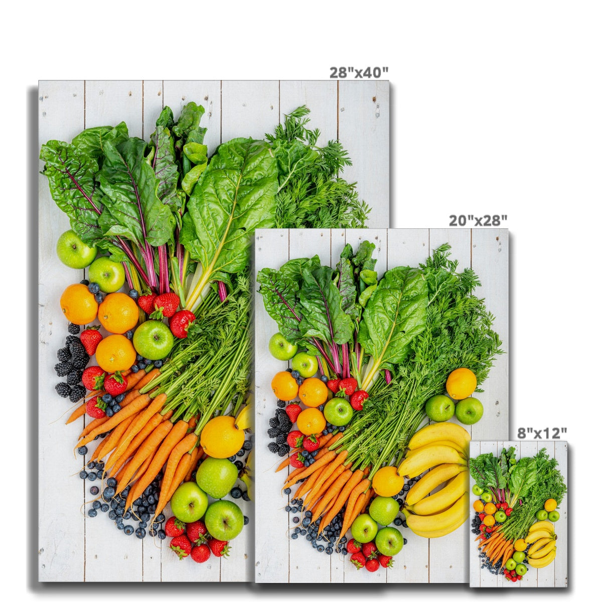 Flat lay of fresh fruit and vegetables on a modern rustic background Canvas