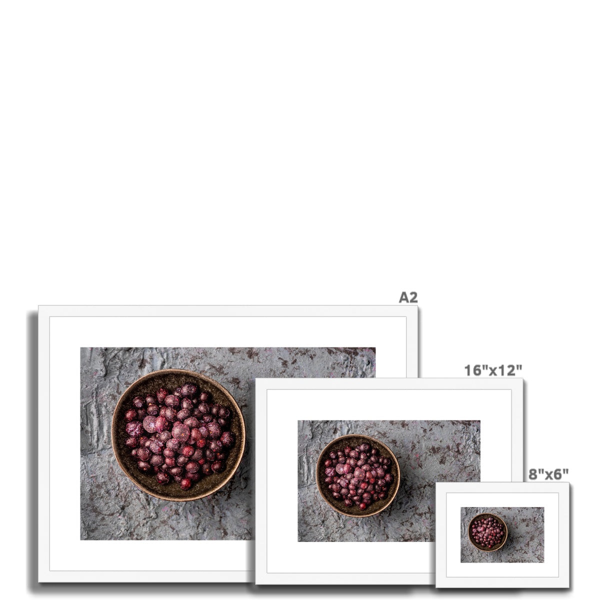 Flat lay: bowl of frozen blueberries  Framed & Mounted Print