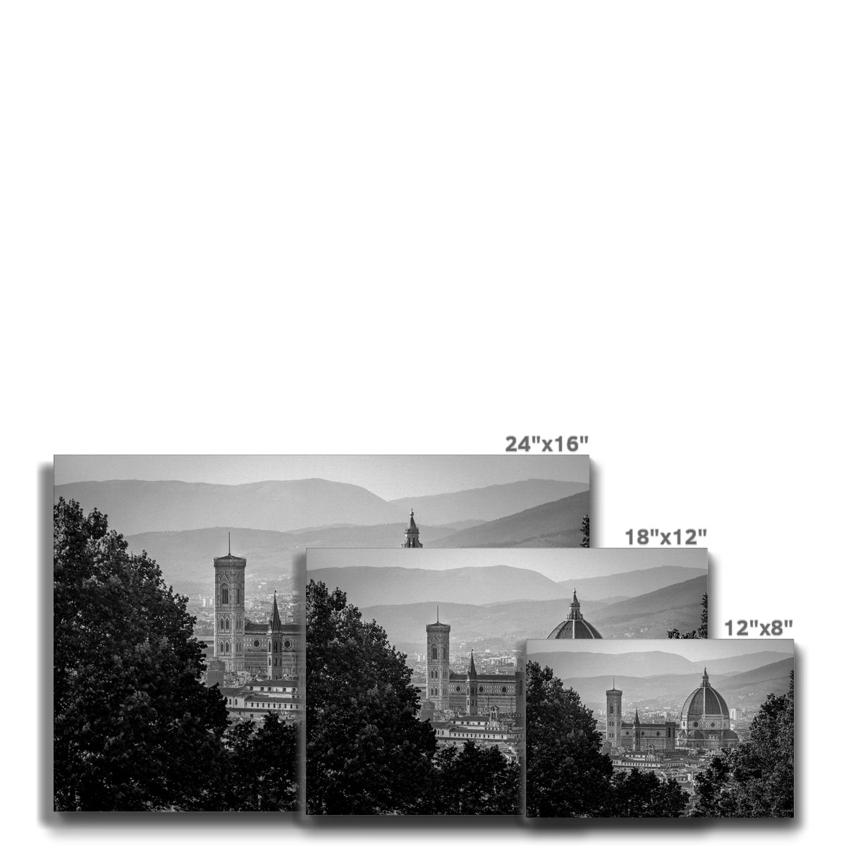 The south façade of Florence Cathedral glimpsed through the trees of San Miniato al Monte. Italy.  Canvas