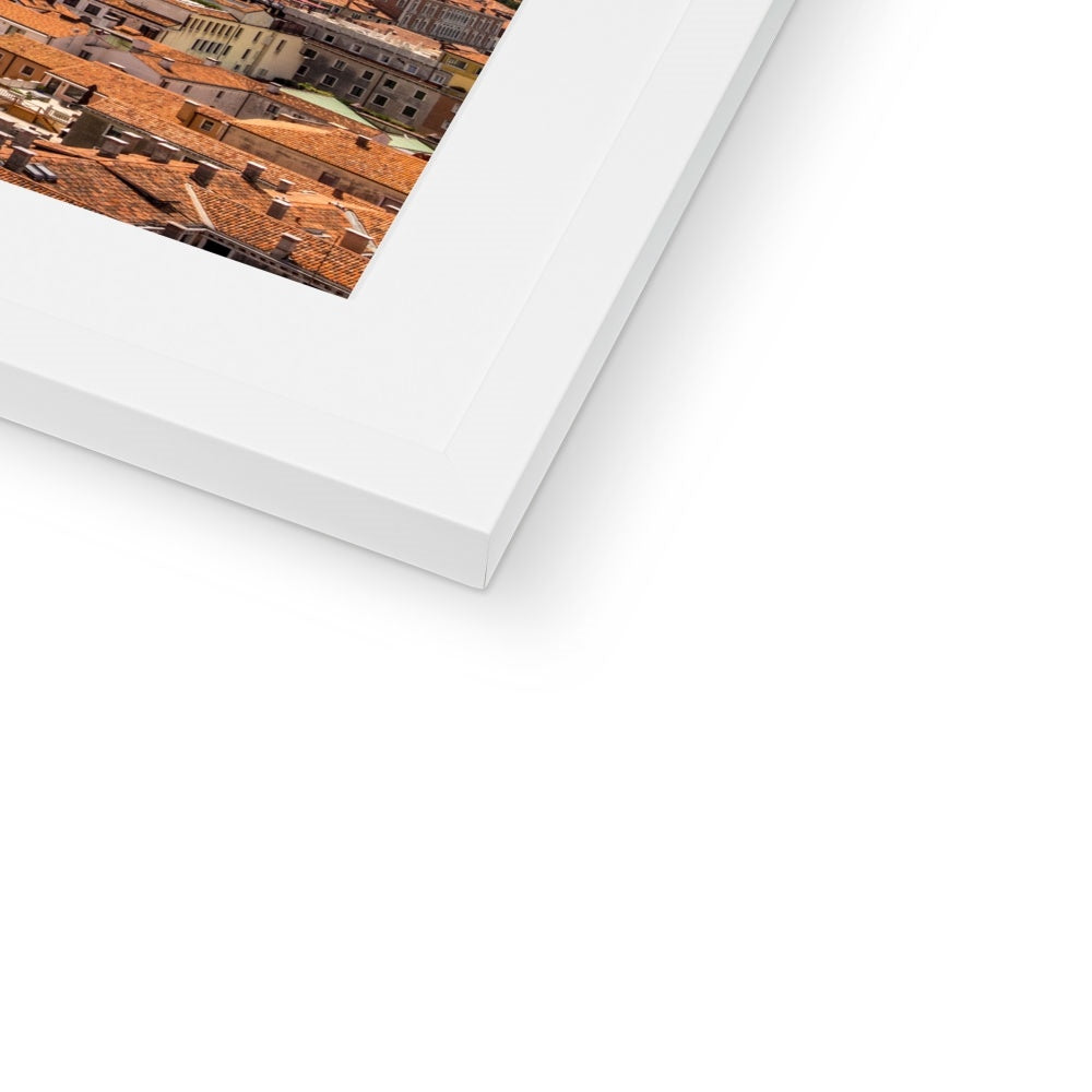 Aerial photograph of Punta della Dogana and church of Santa Maria della Salute, Venice, Italy. Framed & Mounted Print