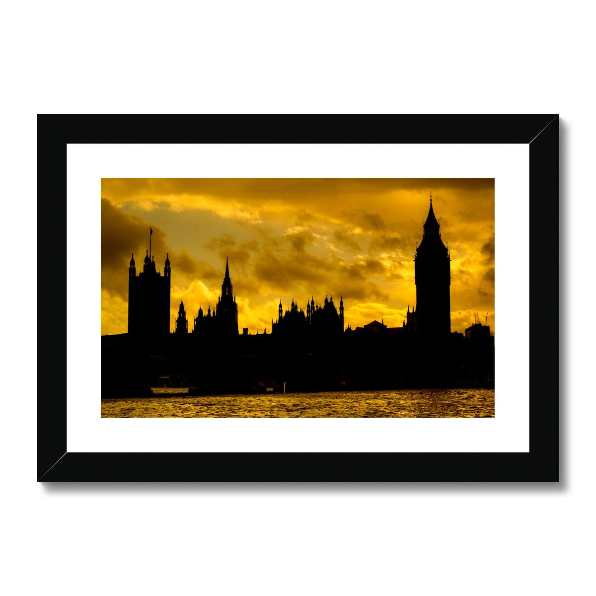 Silhouetted Houses of Parliament, Westminster, London. Framed & Mounted Print