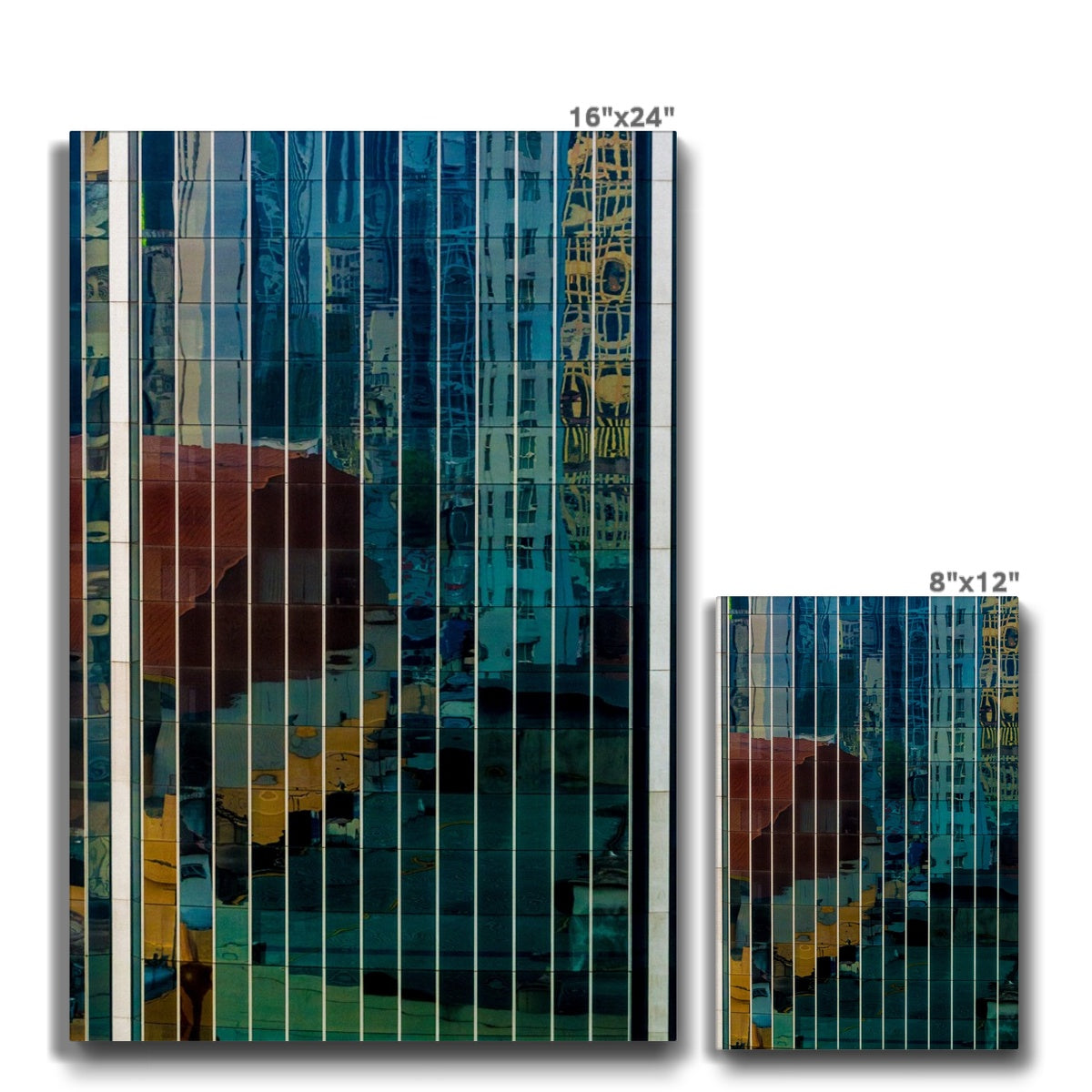 Urban reflections dance across a skyscraper's glazed facade Canvas