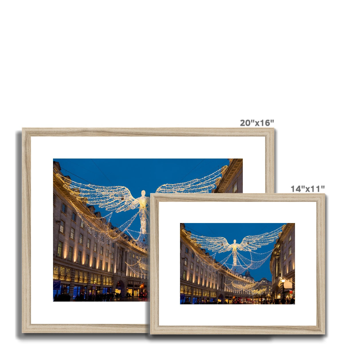 Christmas Angel illuminations in Regent Street, London, UK. Framed & Mounted Print