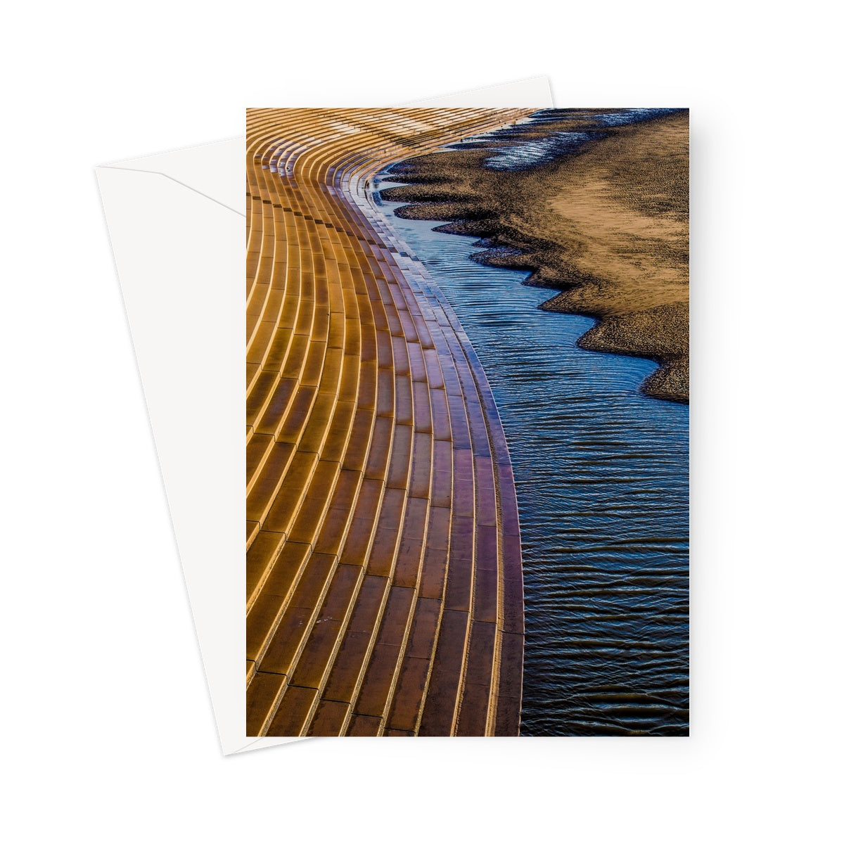 Blackpool sea defence stone steps leading down to beach. UK. Greeting Card