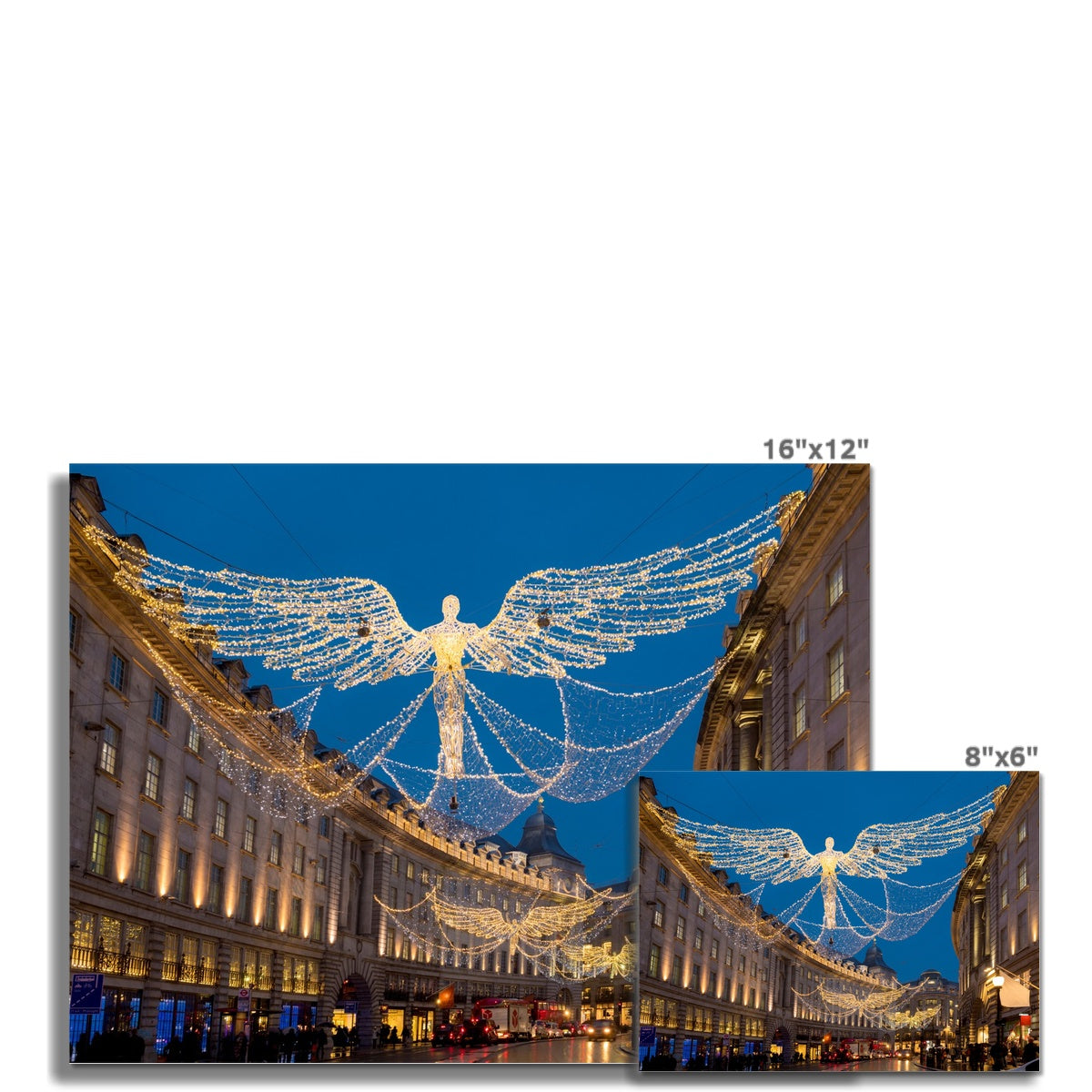 Christmas Angel illuminations in Regent Street, London, UK. Fine Art Print