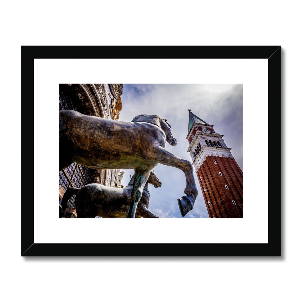 Horses of Saint Mark statues on the balcony of St Marks's basilica in Venice, Italy. Framed & Mounted Print