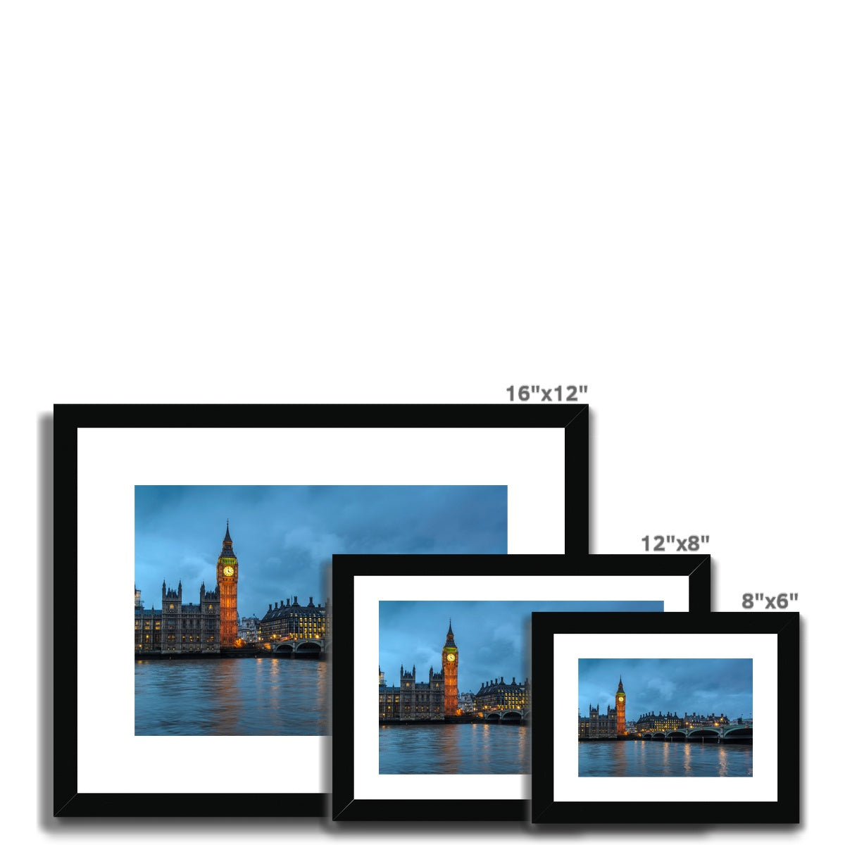 Big Ben and Houses of Parliament at dusk, Westminster, London. Framed & Mounted Print