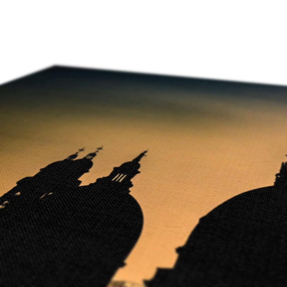 Silhouette of Santa Maria della Salute on the Grand Canal in Venice against a golden sky at sunset. Italy. Canvas