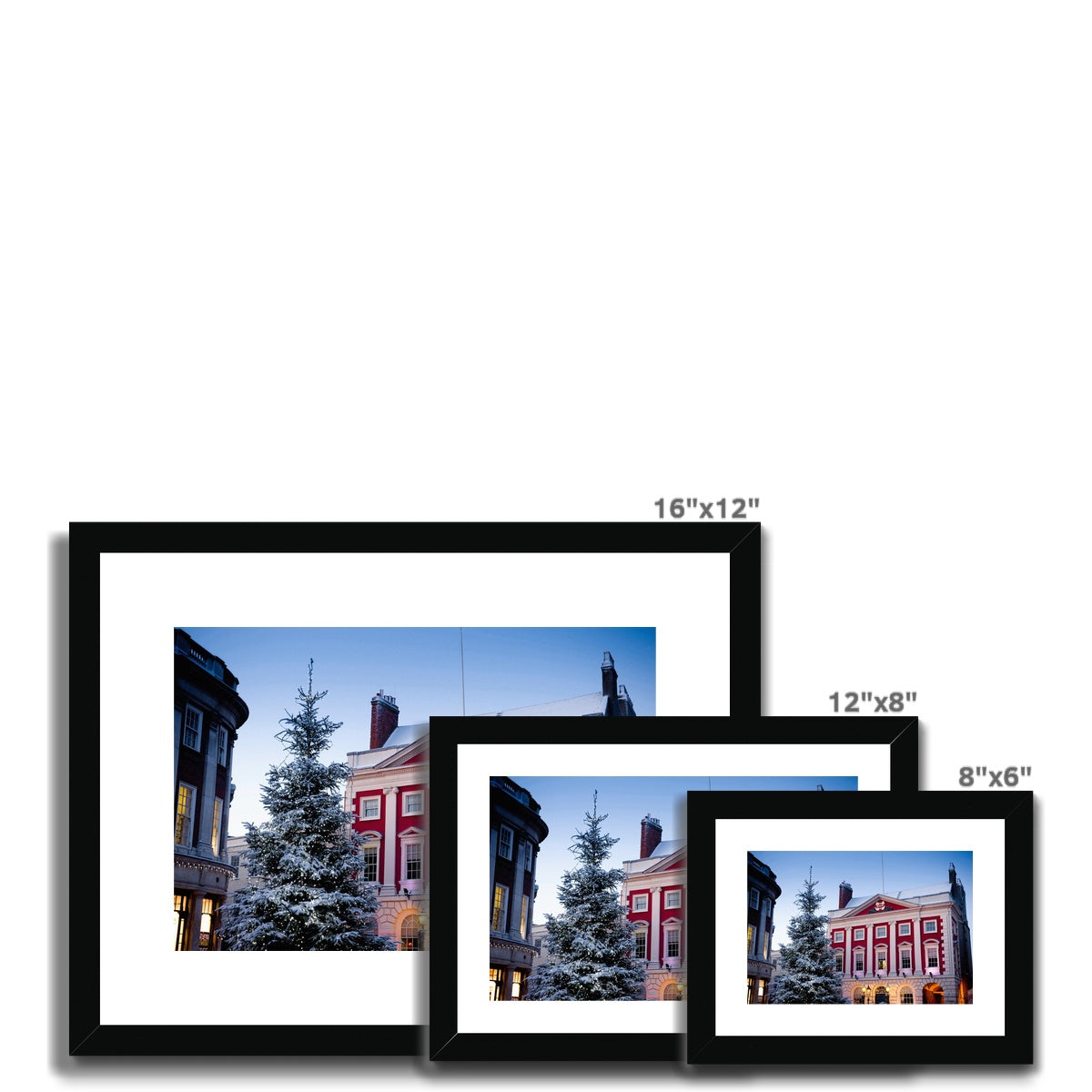 York Mansion House and Christmas tree in the snow, York, UK. Framed & Mounted Print