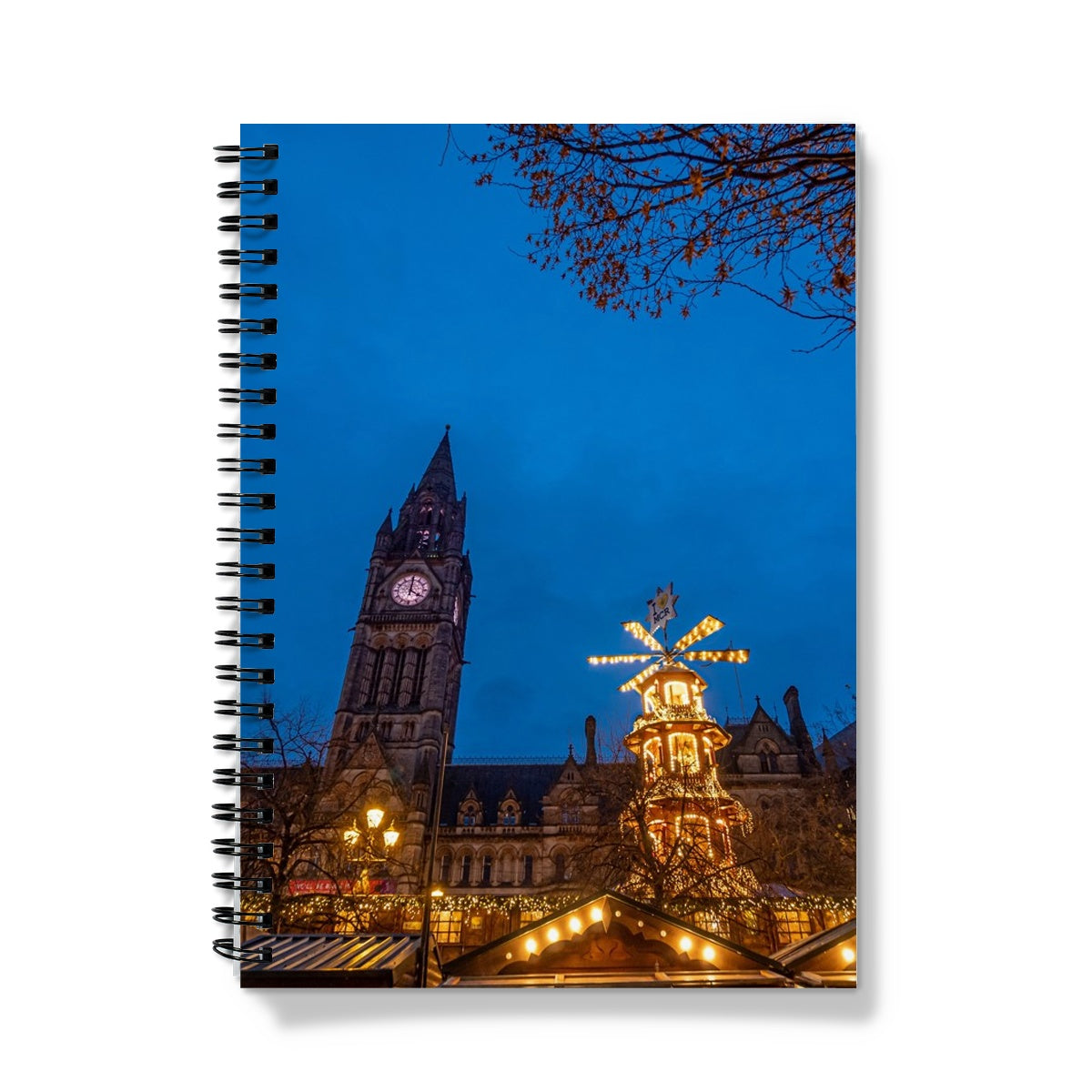 Manchester Town Hall and Christmas market at night Notebook