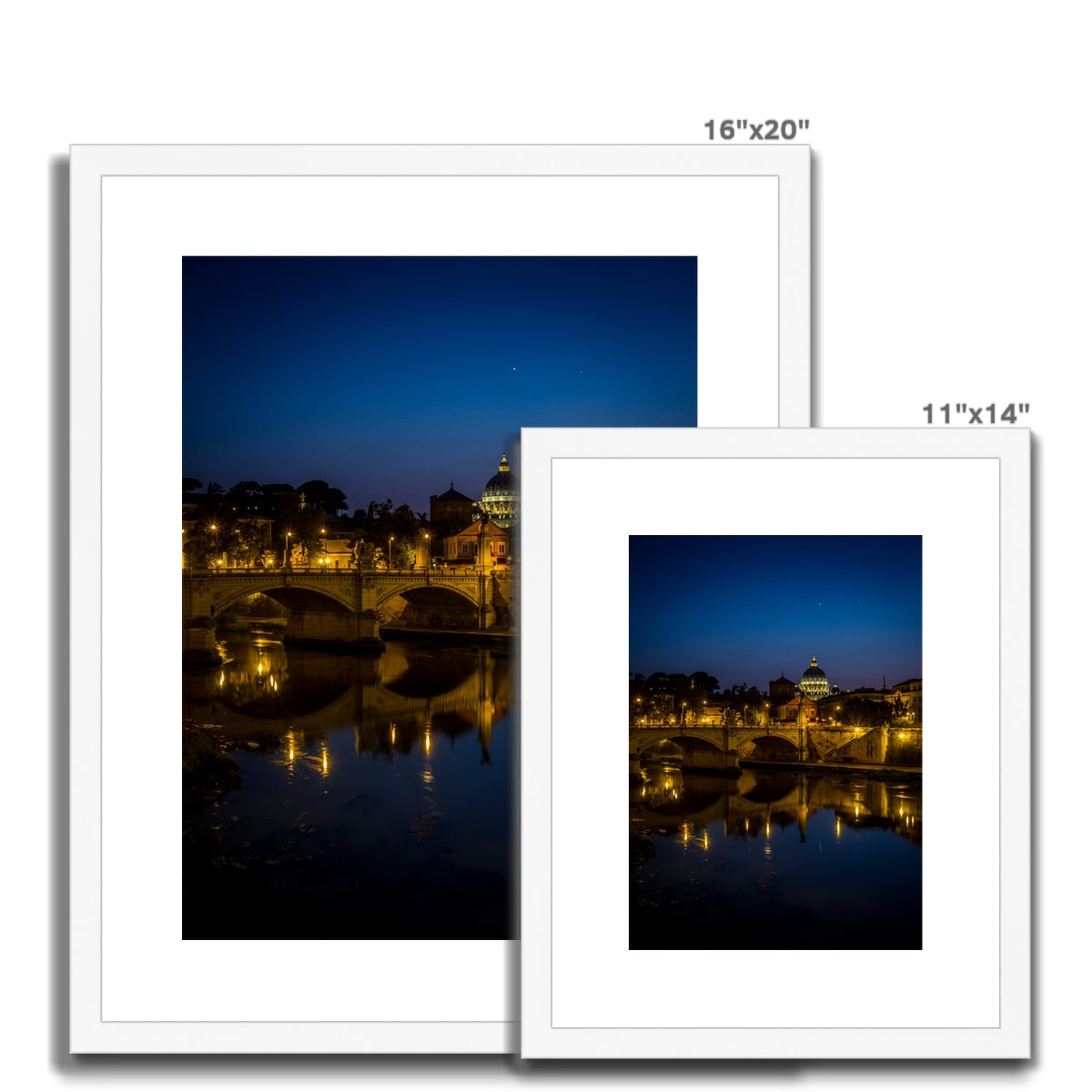 St Peter's Basilica. Ponte Vittorio Emanuele ll Vatican City at night, Rome, Italy. Framed & Mounted Print