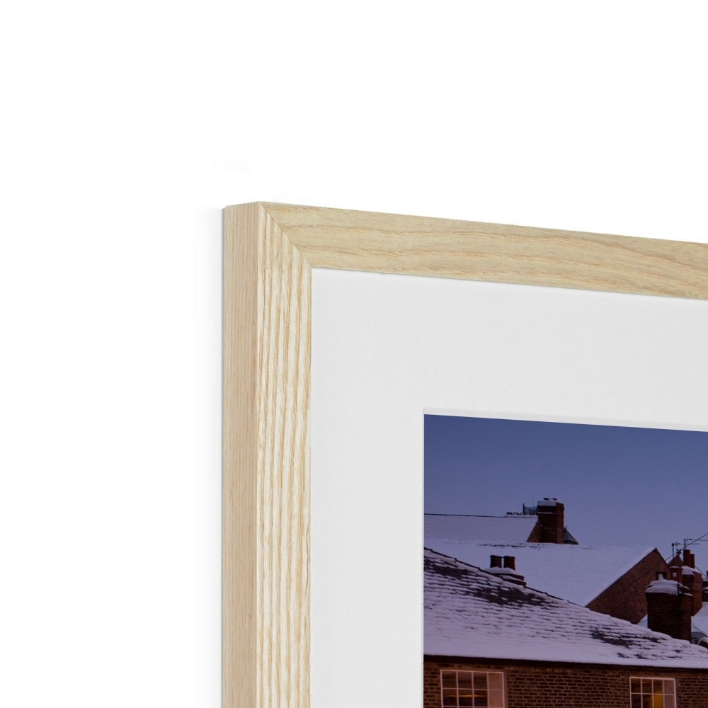 The Kings Arms pub and River Ouse in the snow at dusk, York, UK. Framed & Mounted Print