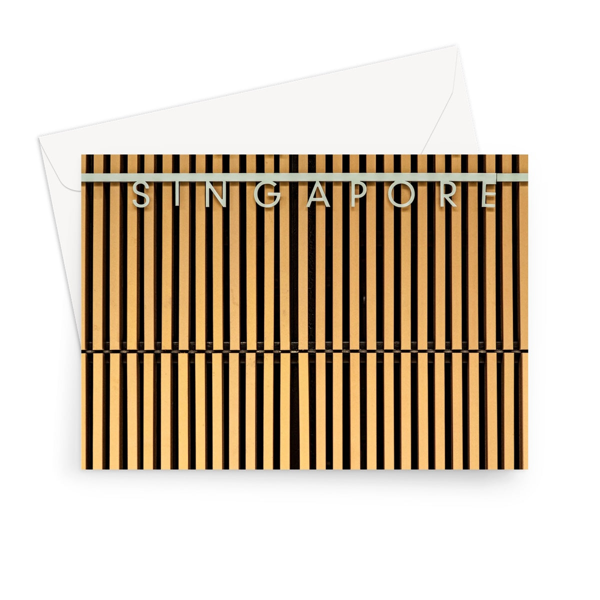 Singapore lettering on a slatted building wall. Greeting Card