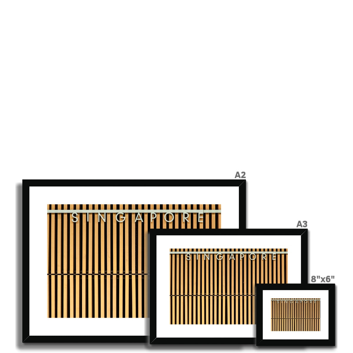 Singapore lettering on a slatted building wall. Framed & Mounted Print