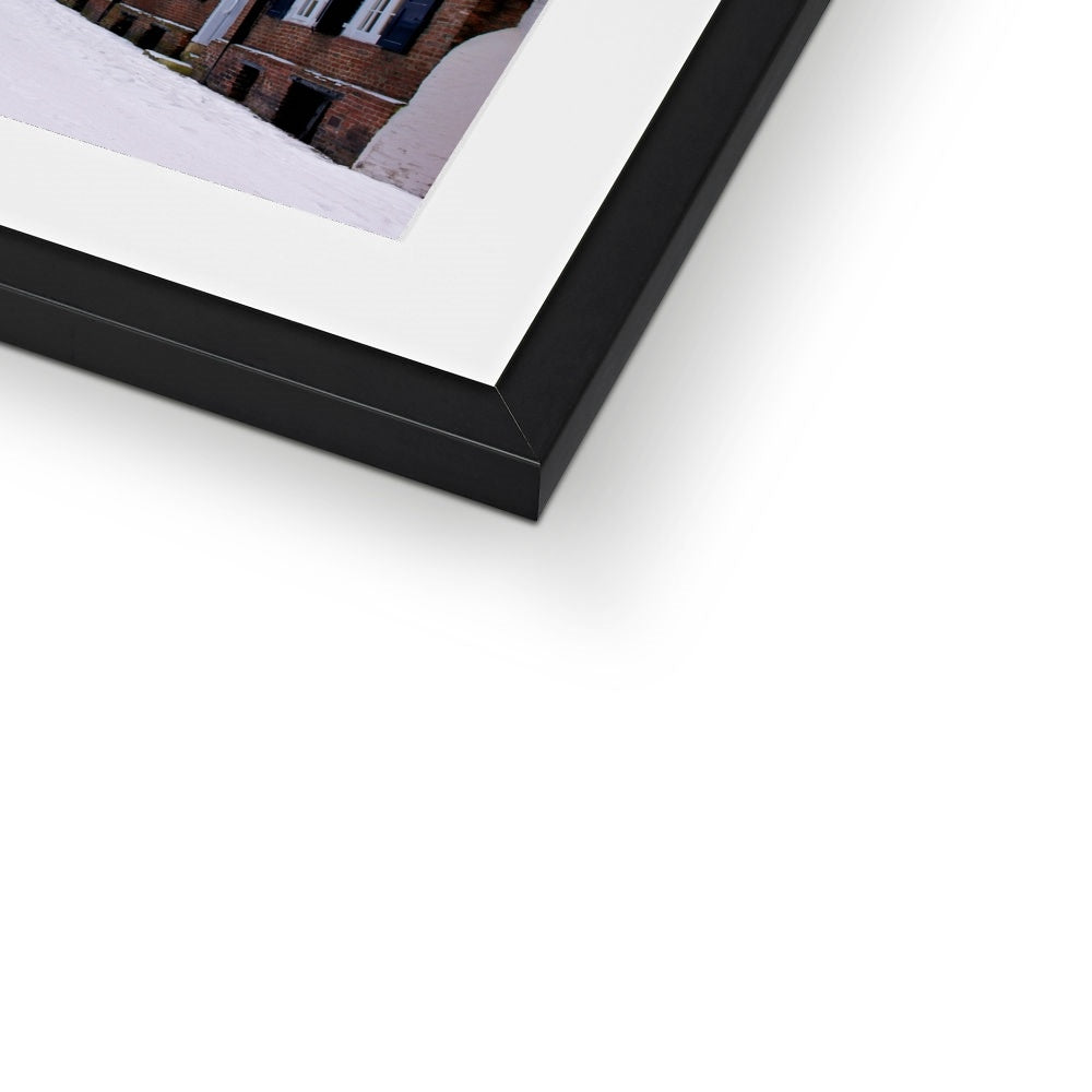 York Minster in the snow seen from Precentors Court. York, UK. Framed & Mounted Print