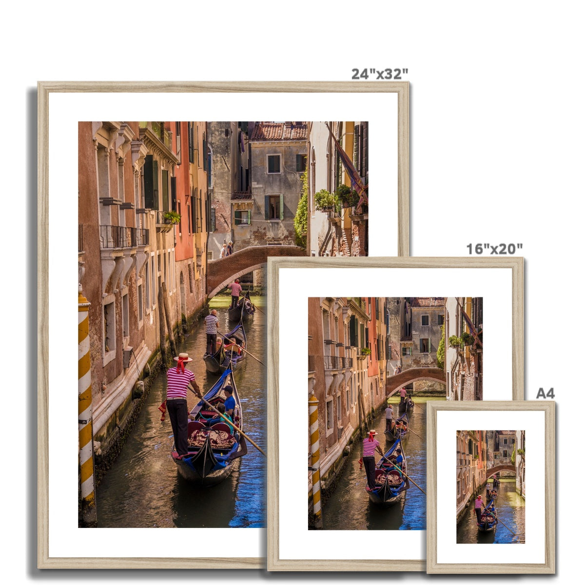 Gondolas  on a canal in Venice, Italy Framed & Mounted Print