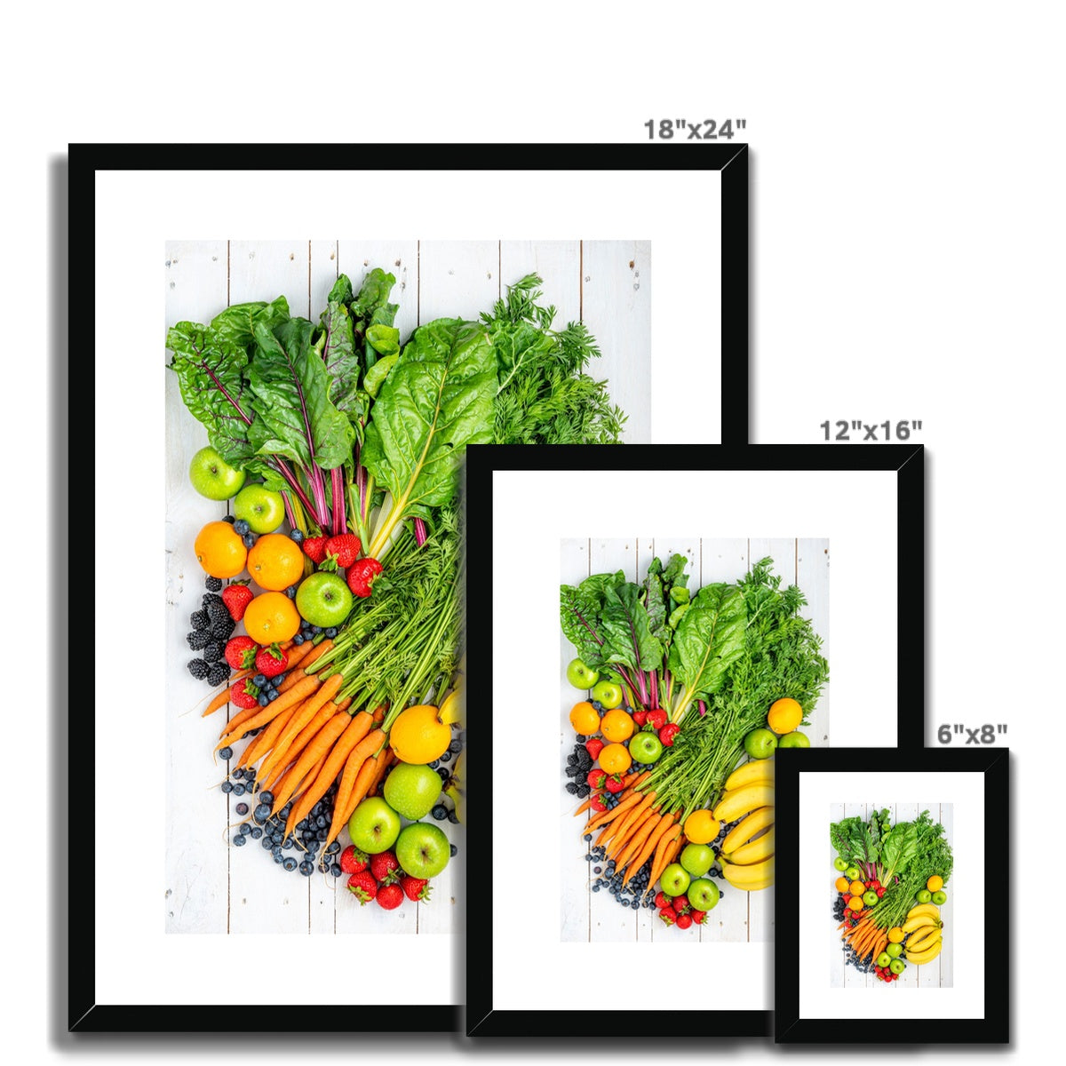 Flat lay of fresh fruit and vegetables on a modern rustic background Framed & Mounted Print