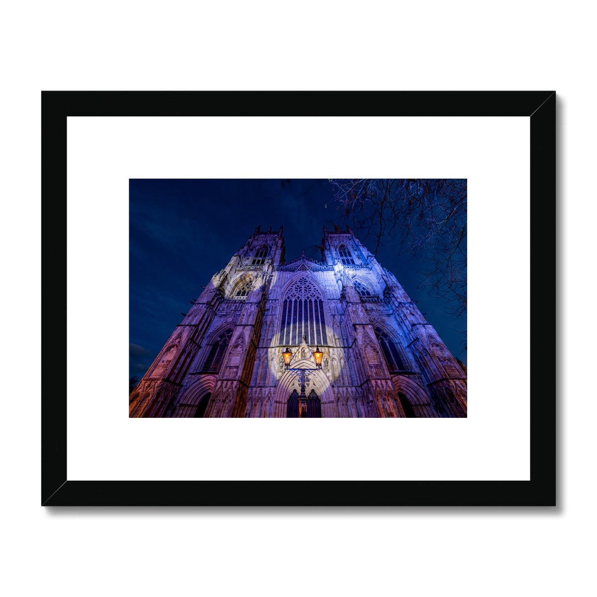 York Minster cathedral with Christmas illuminations, York, UK. Framed & Mounted Print