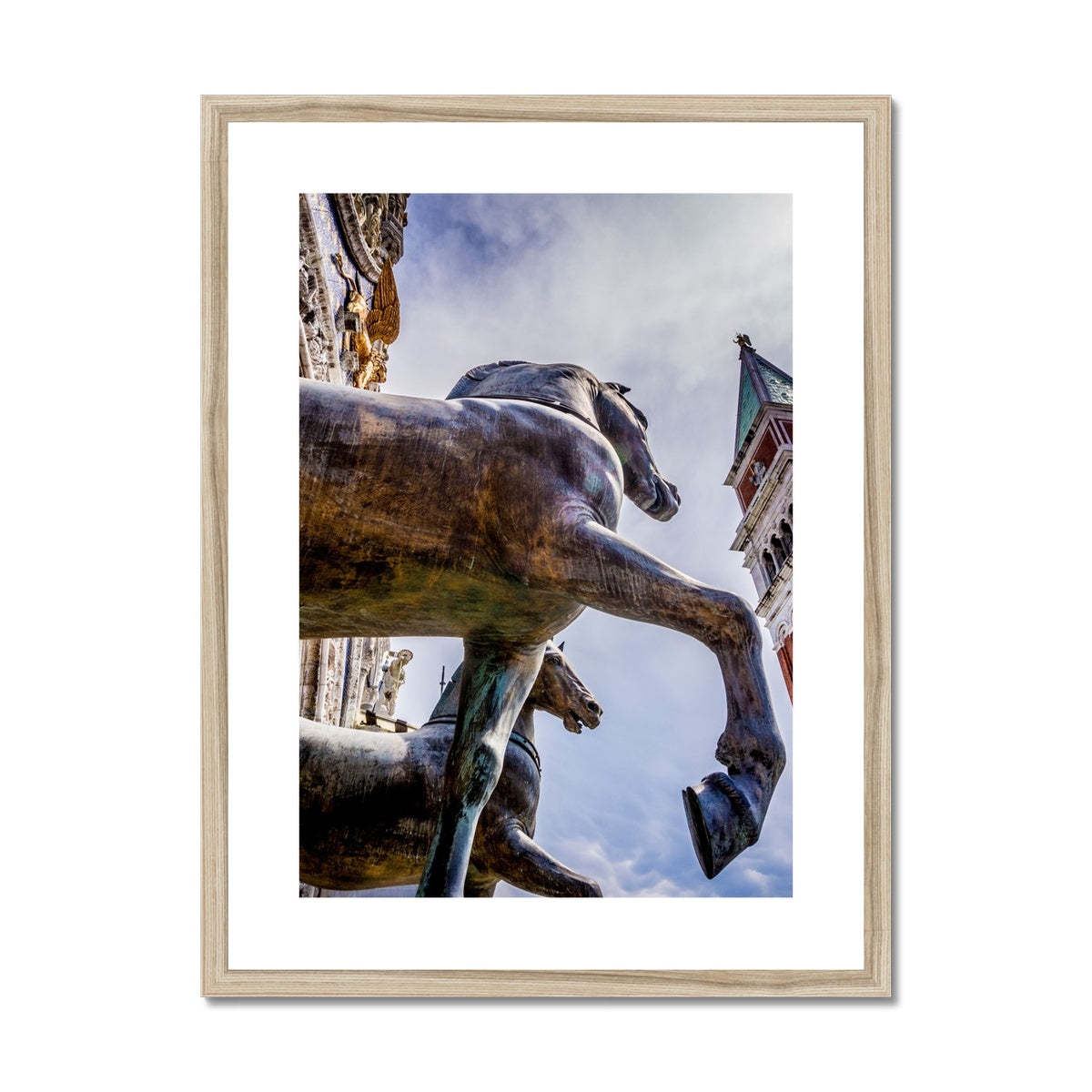 Horses of Saint Mark statues on the balcony of St Marks's basilica in Venice, Italy. Framed & Mounted Print