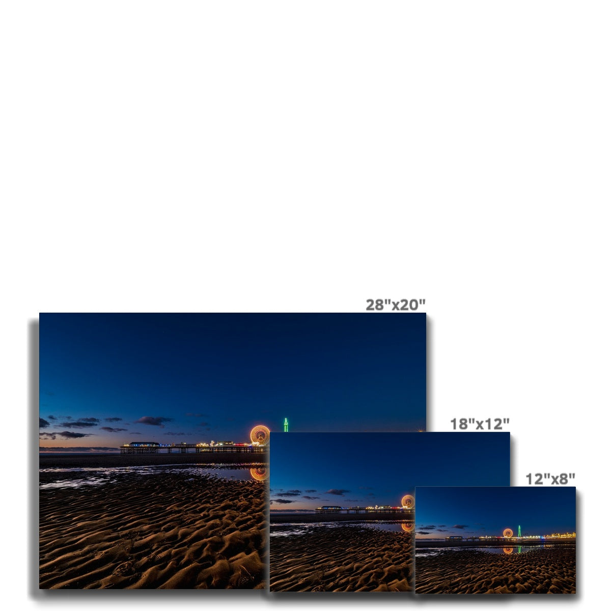 Blackpool Tower and Central Pier with reflection of illuminations Canvas