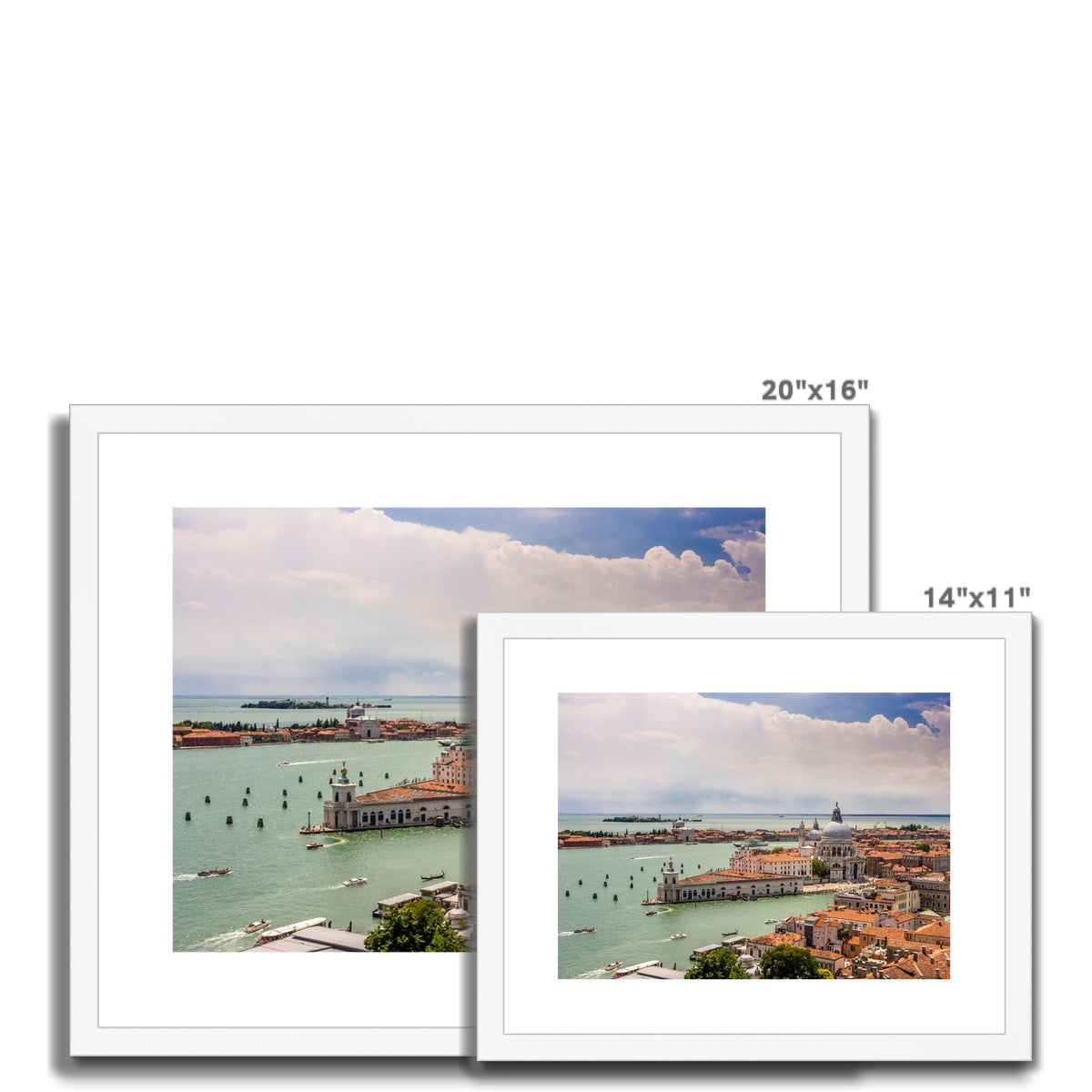 Aerial photograph of Punta della Dogana and church of Santa Maria della Salute, Venice, Italy. Framed & Mounted Print