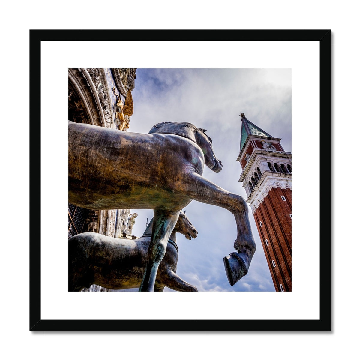 Horses of Saint Mark statues on the balcony of St Marks's basilica in Venice, Italy. Framed & Mounted Print