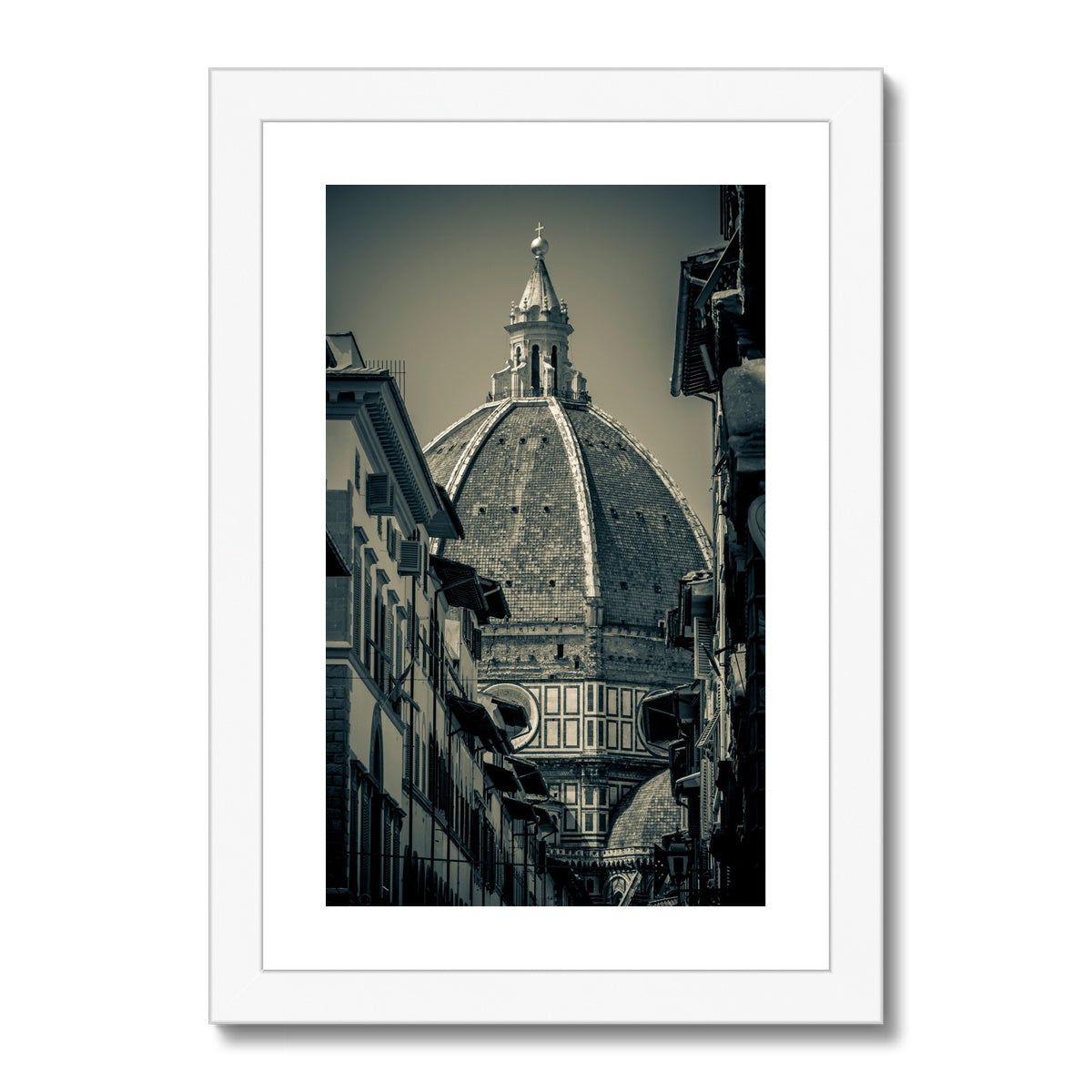 Florence Cathedral ( Duomo ) with dome designed by Filippo Brunelleschi. Italy. Framed & Mounted Print