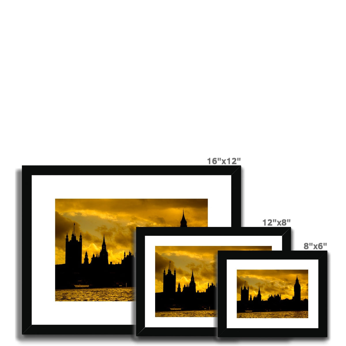 Silhouetted Houses of Parliament, Westminster, London. Framed & Mounted Print