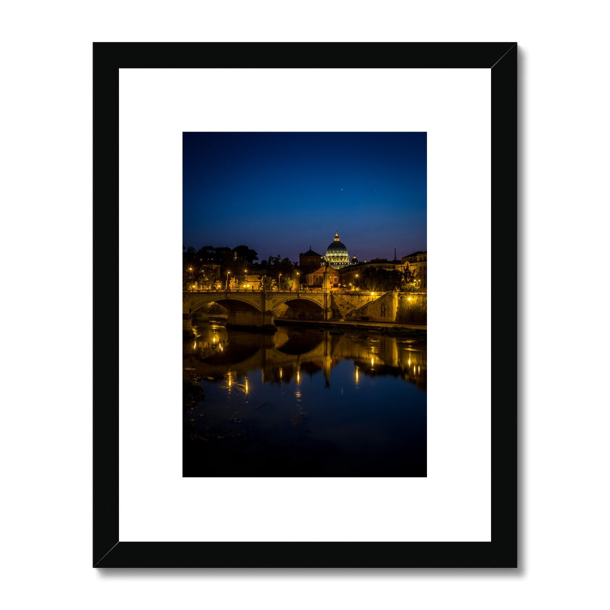 St Peter's Basilica. Ponte Vittorio Emanuele ll Vatican City at night, Rome, Italy. Framed & Mounted Print