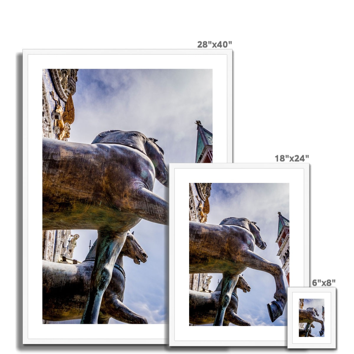 Horses of Saint Mark statues on the balcony of St Marks's basilica in Venice, Italy. Framed & Mounted Print