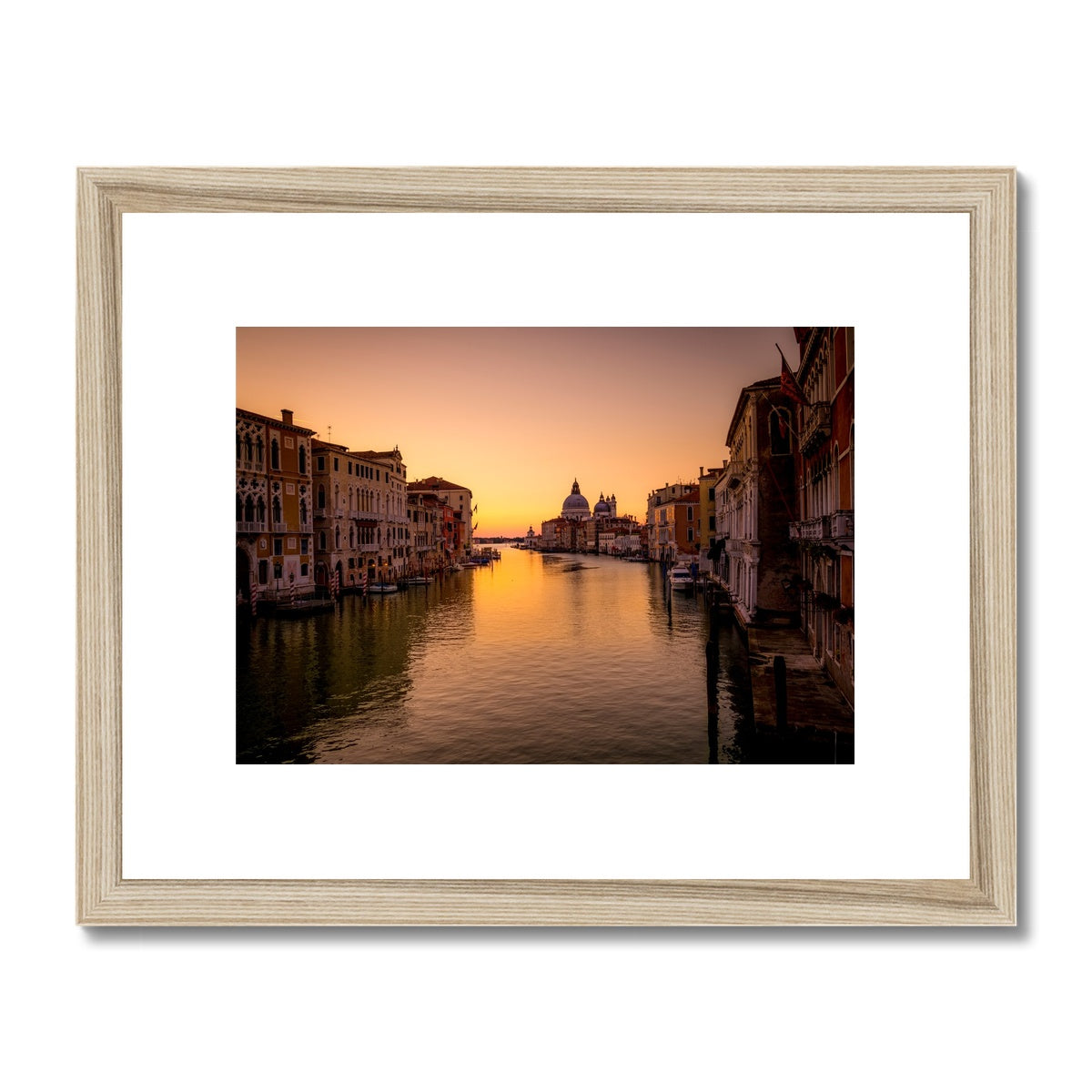 Grand Canal with Santa Maria della Salute in the distance at sunrise. Venice, Italy. Framed & Mounted Print