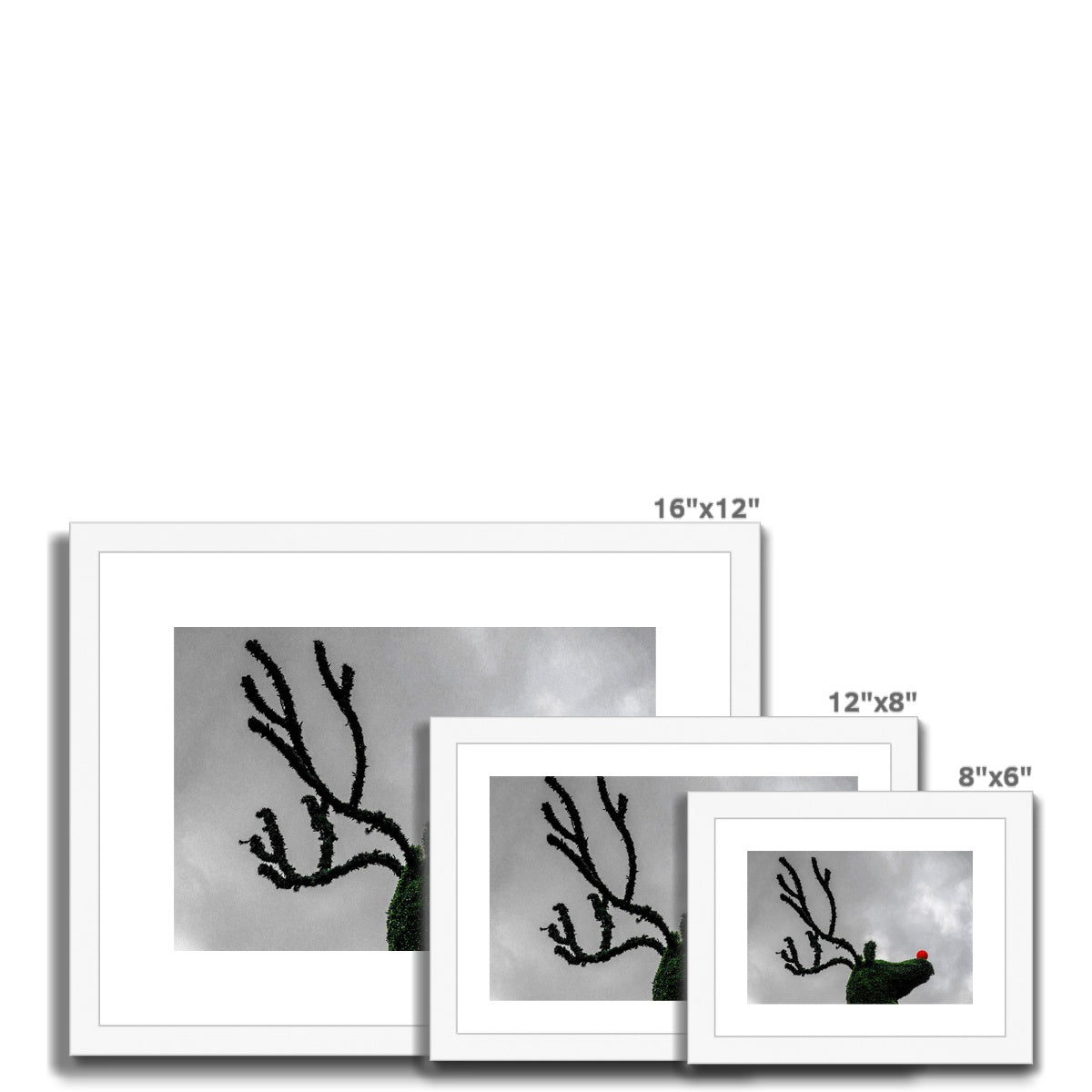 Topiary Christmas reindeer with red nose, Covent Garden, London, UK. Framed & Mounted Print