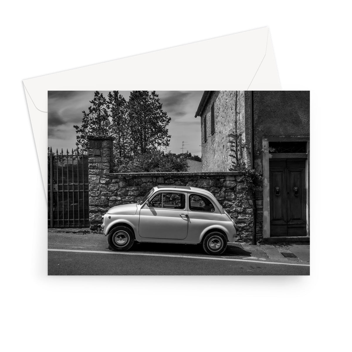 Vintage Fiat 500  car parked in Castellina in Chianti, Tuscany, Italy. Greeting Card