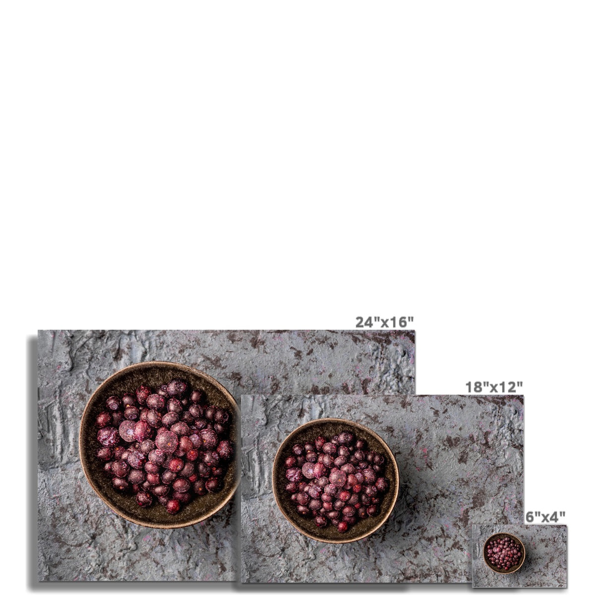 Flat lay: bowl of frozen blueberries  Fine Art Print