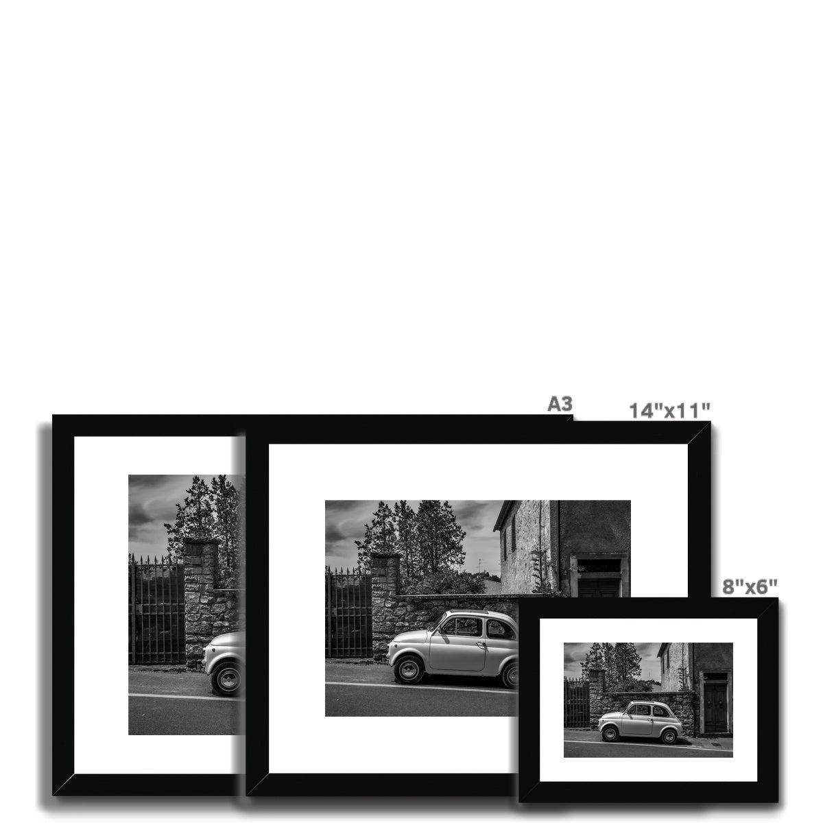 Vintage Fiat 500  car parked in Castellina in Chianti, Tuscany, Italy. Framed & Mounted Print