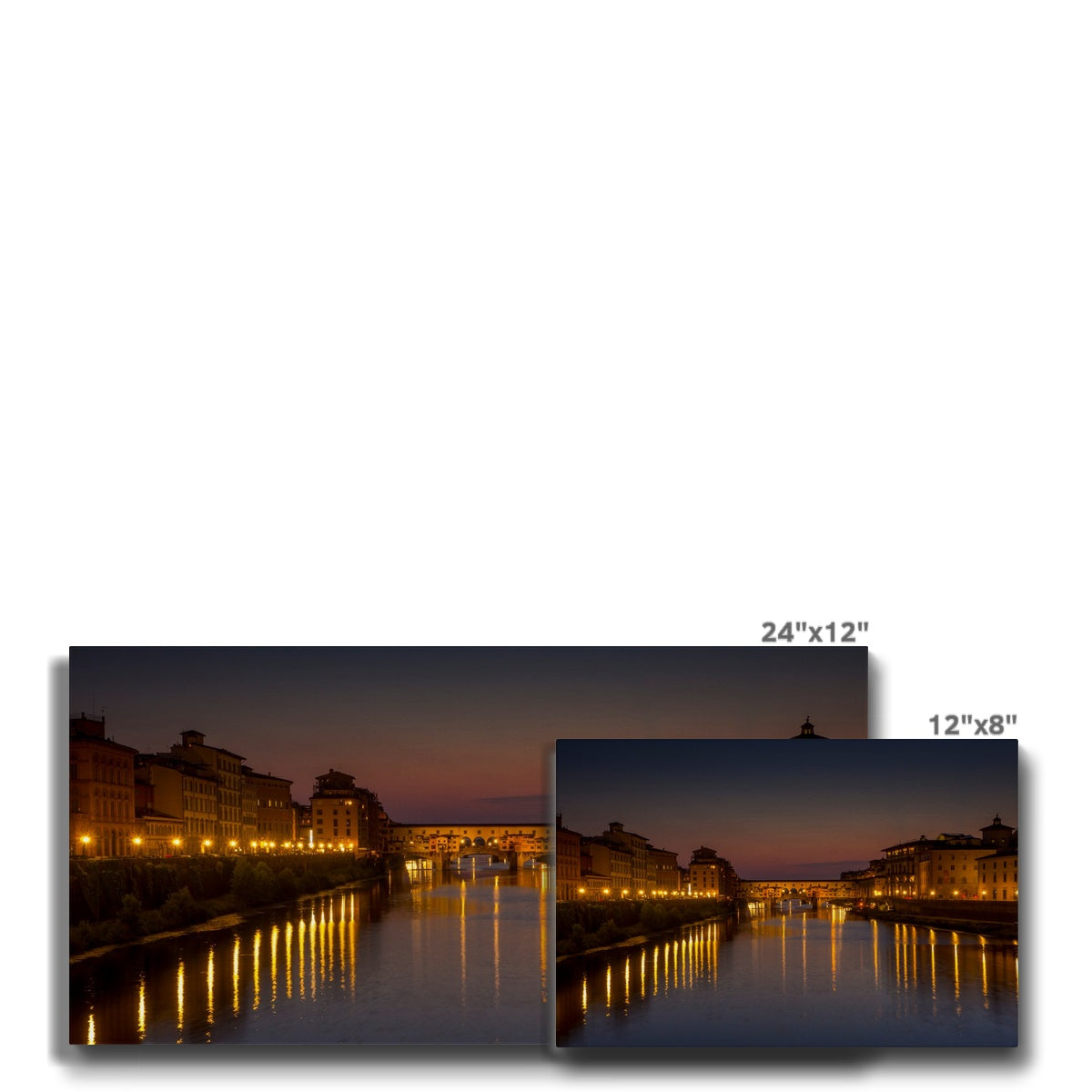 Ponte Vecchio at sunset and the river Arno. Florence, Italy. Canvas