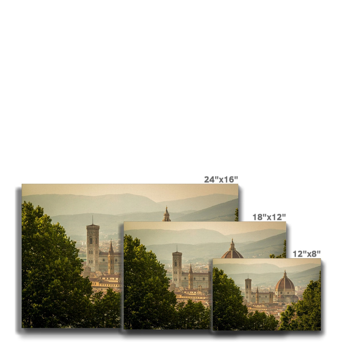 The south façade of Florence Cathedral glimpsed through the trees of San Miniato al Monte.  Italy. Canvas