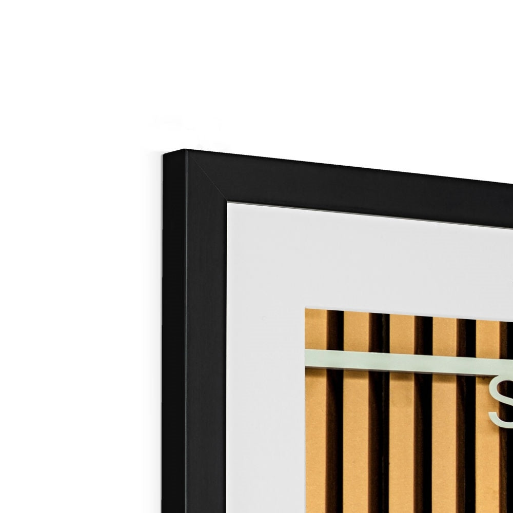 Singapore lettering on a slatted building wall. Framed & Mounted Print