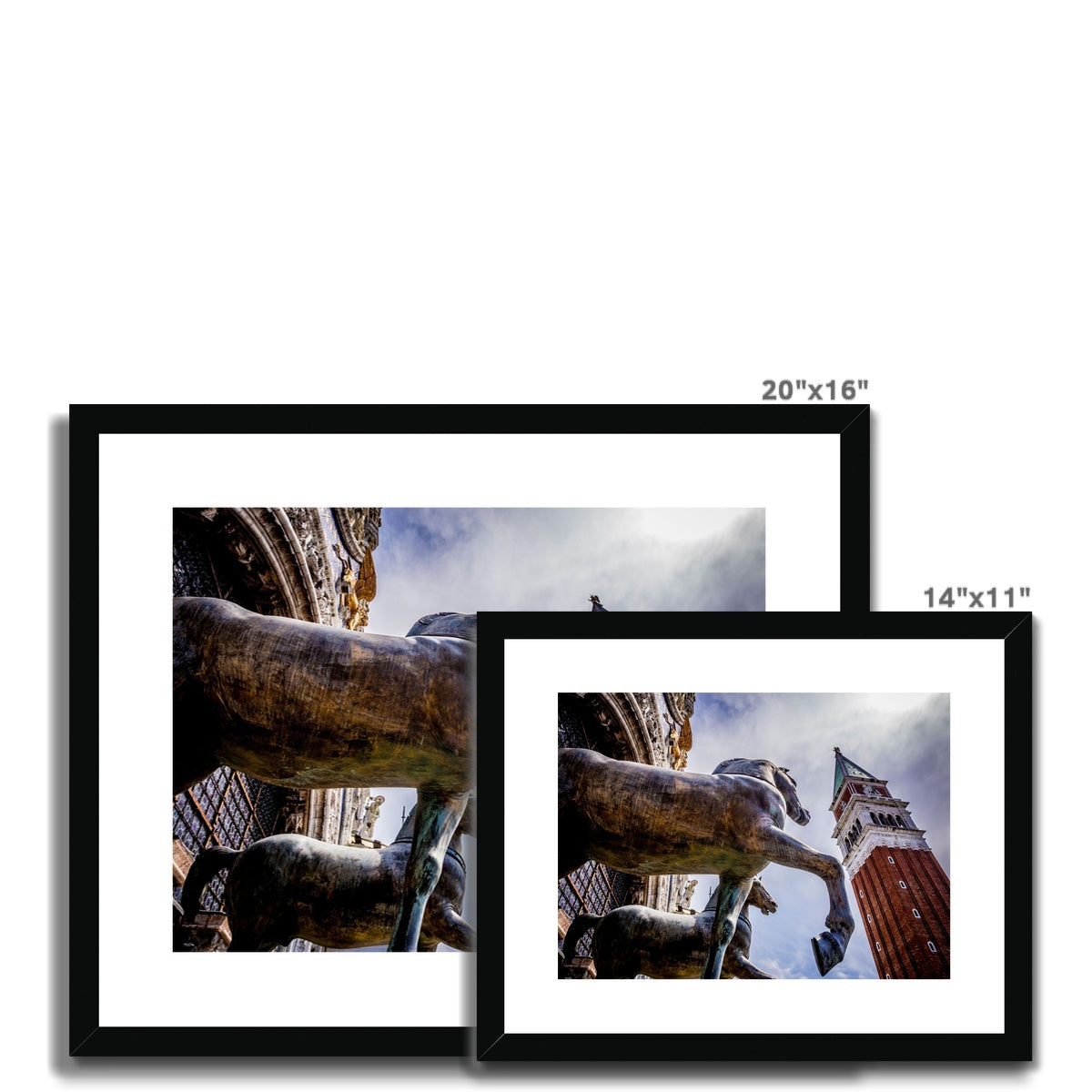Horses of Saint Mark statues on the balcony of St Marks's basilica in Venice, Italy. Framed & Mounted Print