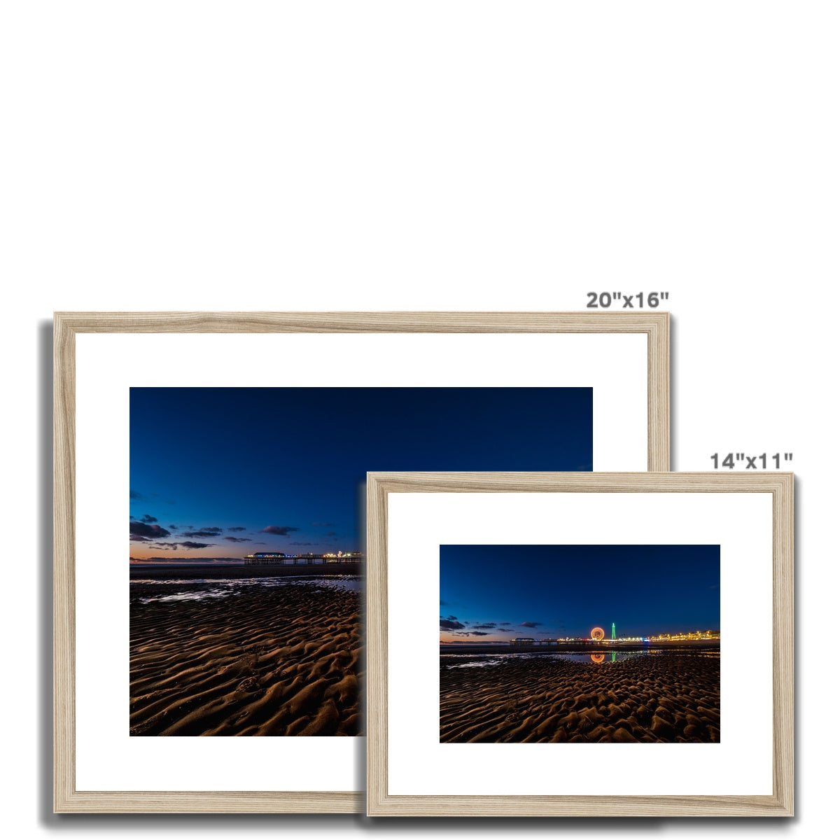 Blackpool Tower and Central Pier with reflection of illuminations Framed & Mounted Print