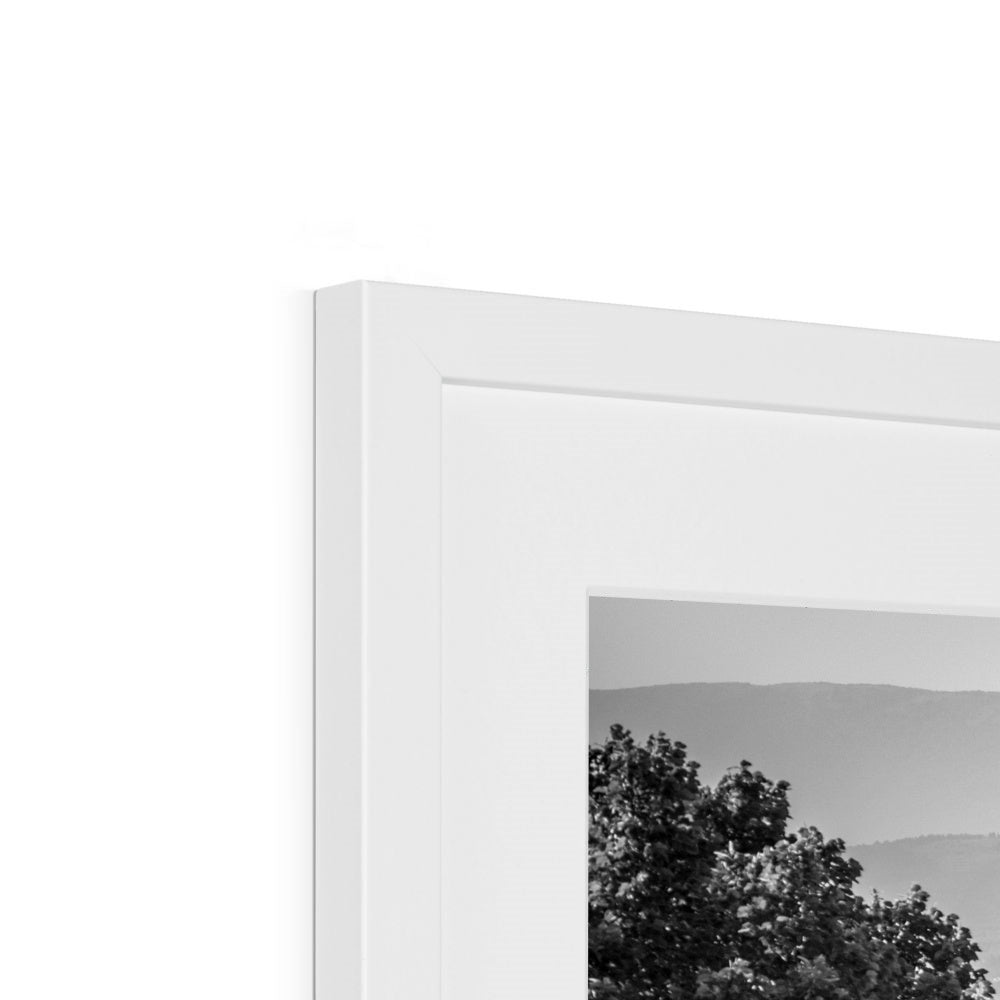 The south façade of Florence Cathedral glimpsed through the trees of San Miniato al Monte. Italy.  Framed & Mounted Print