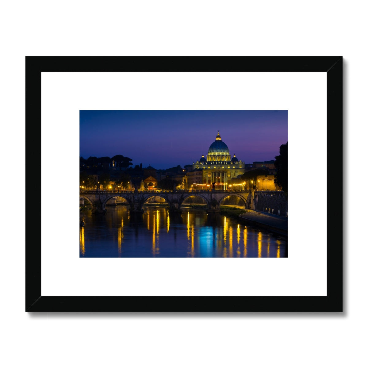 St Peter's Basilica, Vatican City at night, Rome, Italy. Framed & Mounted Print