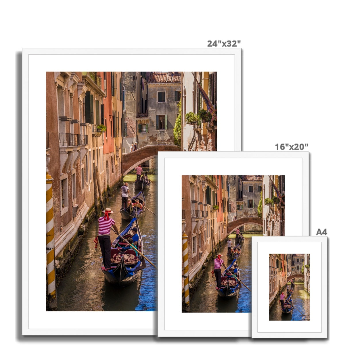 Gondolas  on a canal in Venice, Italy Framed & Mounted Print