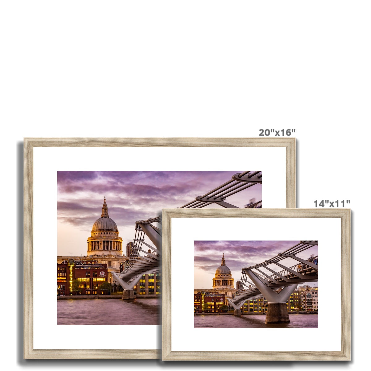 St Paul's Cathedral and Millennium Bridge  over the River Thames, London. Framed & Mounted Print