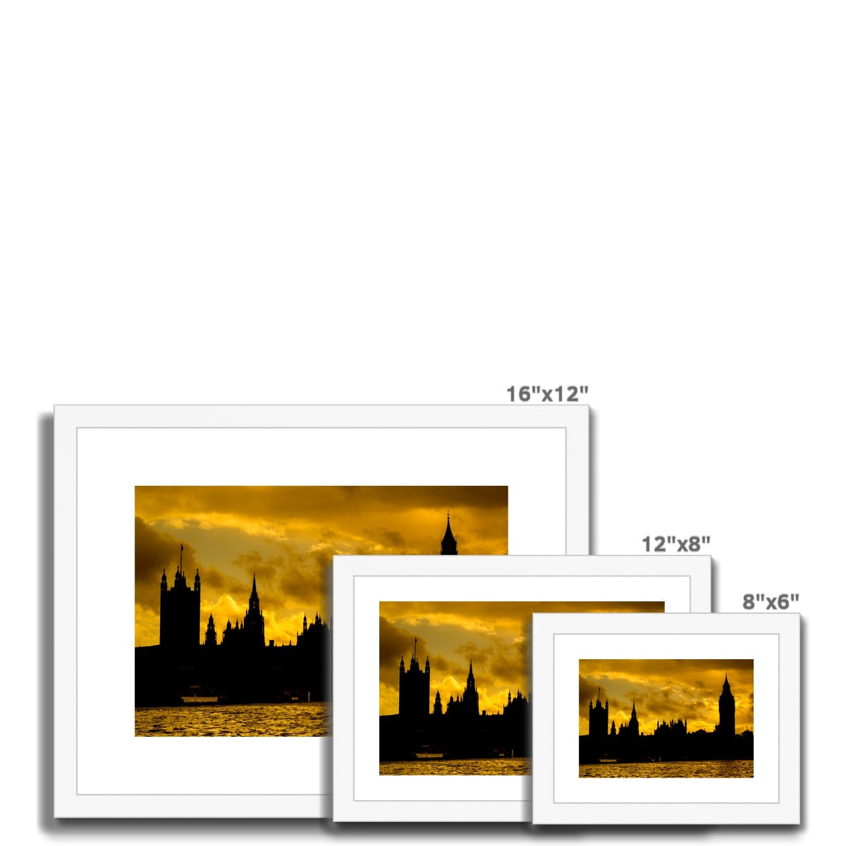 Silhouetted Houses of Parliament, Westminster, London. Framed & Mounted Print