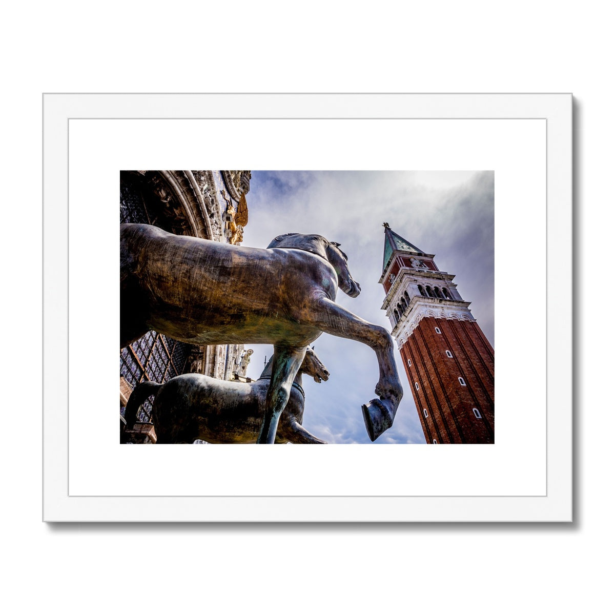 Horses of Saint Mark statues on the balcony of St Marks's basilica in Venice, Italy. Framed & Mounted Print